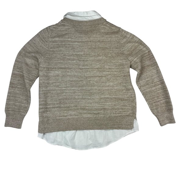 Liverpool Tan/White Long Sleeve Two-Fer Collared Sweater Size L - Picture 2 of 7